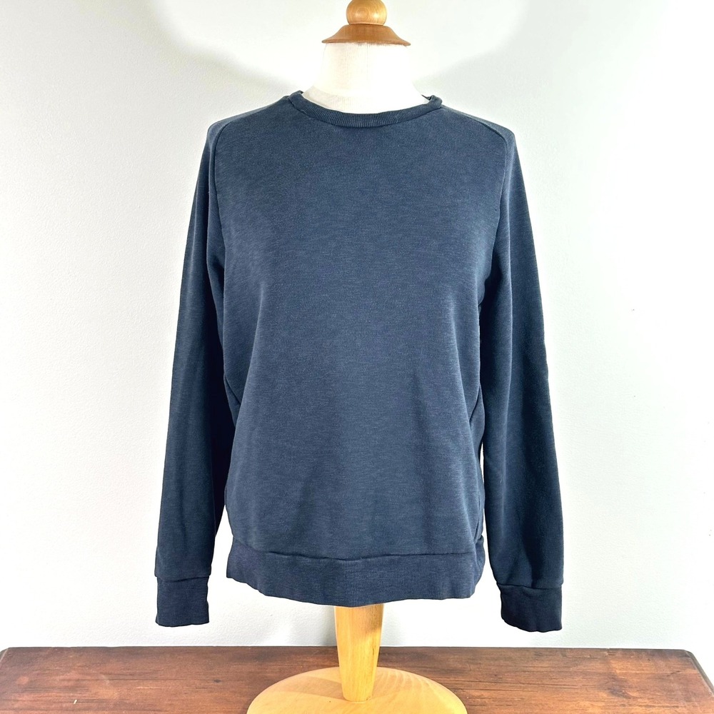 Muji Sweater Women M Crewneck Navy Blue Cotton Blend Minimalist Lightweight Knit